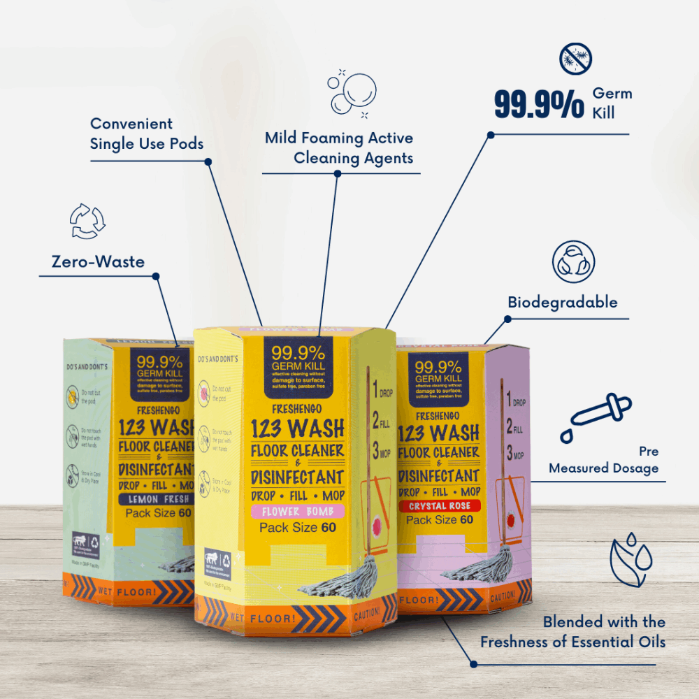 FreshenGo 123WASH Floor Cleaner & Disinfectant Surface Liquid Pods