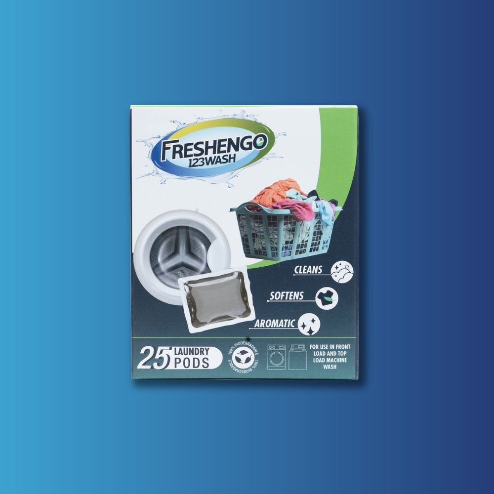 Freshengo 123Wash Machine Laundry Pods – 6 Pack (25 Pods Each) | 4-in-1 Plant-Based Detergent for Stain Removal, Fabric Care & Long-Lasting Fragrance