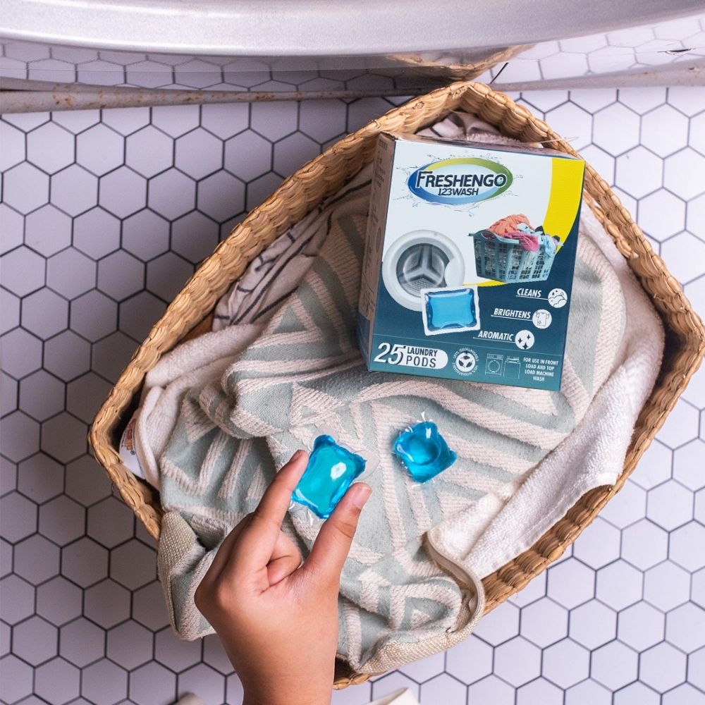 Freshengo 123Wash Machine Laundry Pods – 3 Pack (25 Pods Each) | 4-in-1 Plant-Based Detergent for Stain Removal, Fabric Care & Long-Lasting Fragrance