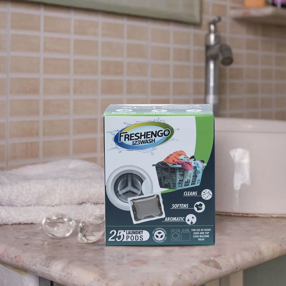 Freshengo 123Wash Machine Laundry Pods – 3 Pack (25 Pods Each) | 4-in-1 Plant-Based Detergent for Stain Removal, Fabric Care & Long-Lasting Fragrance