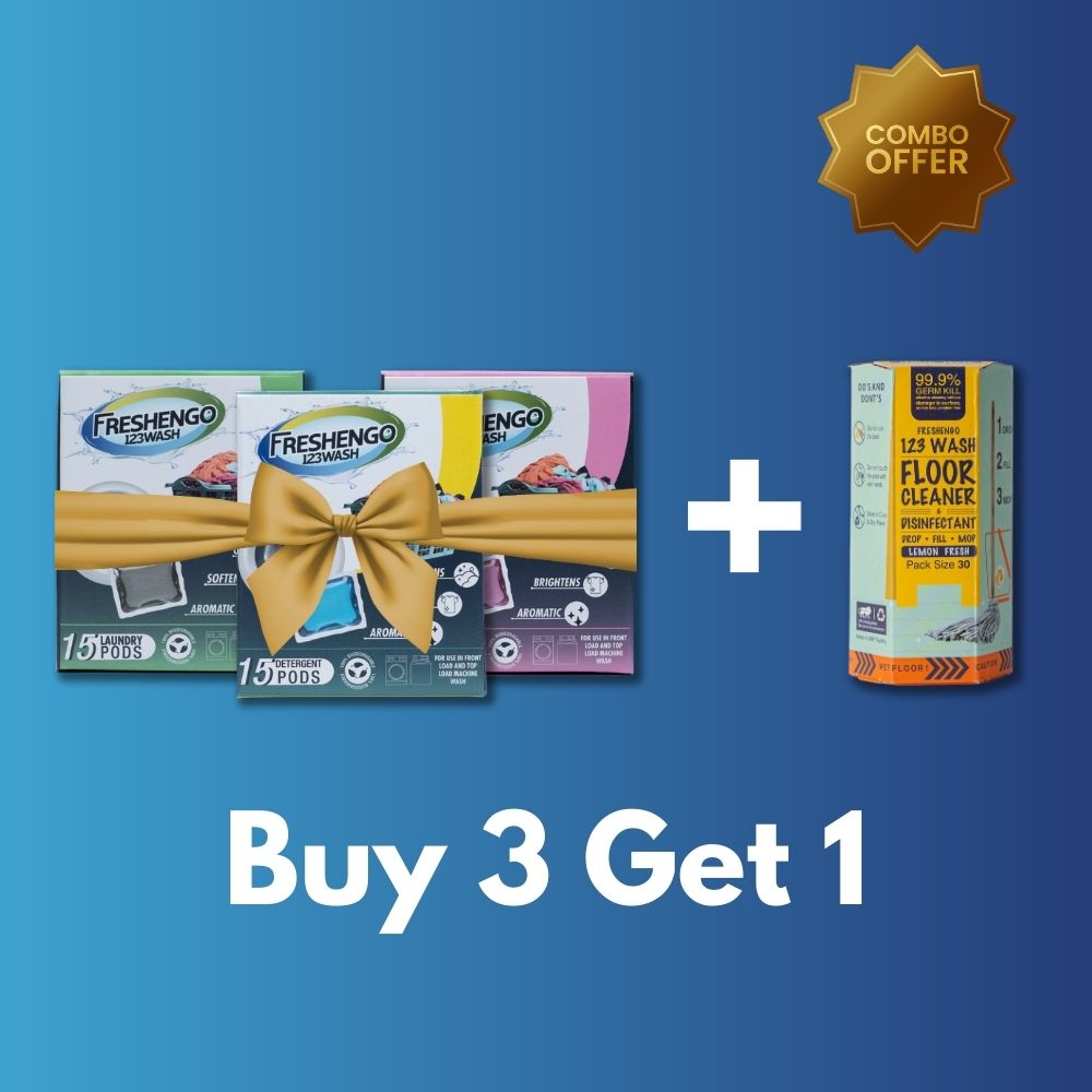 Buy 3 Freshengo 123Wash Laundry Detergent Pods & Get 1 Freshengo 123Wash Floor Cleaner Disinfectant Pods FREE!