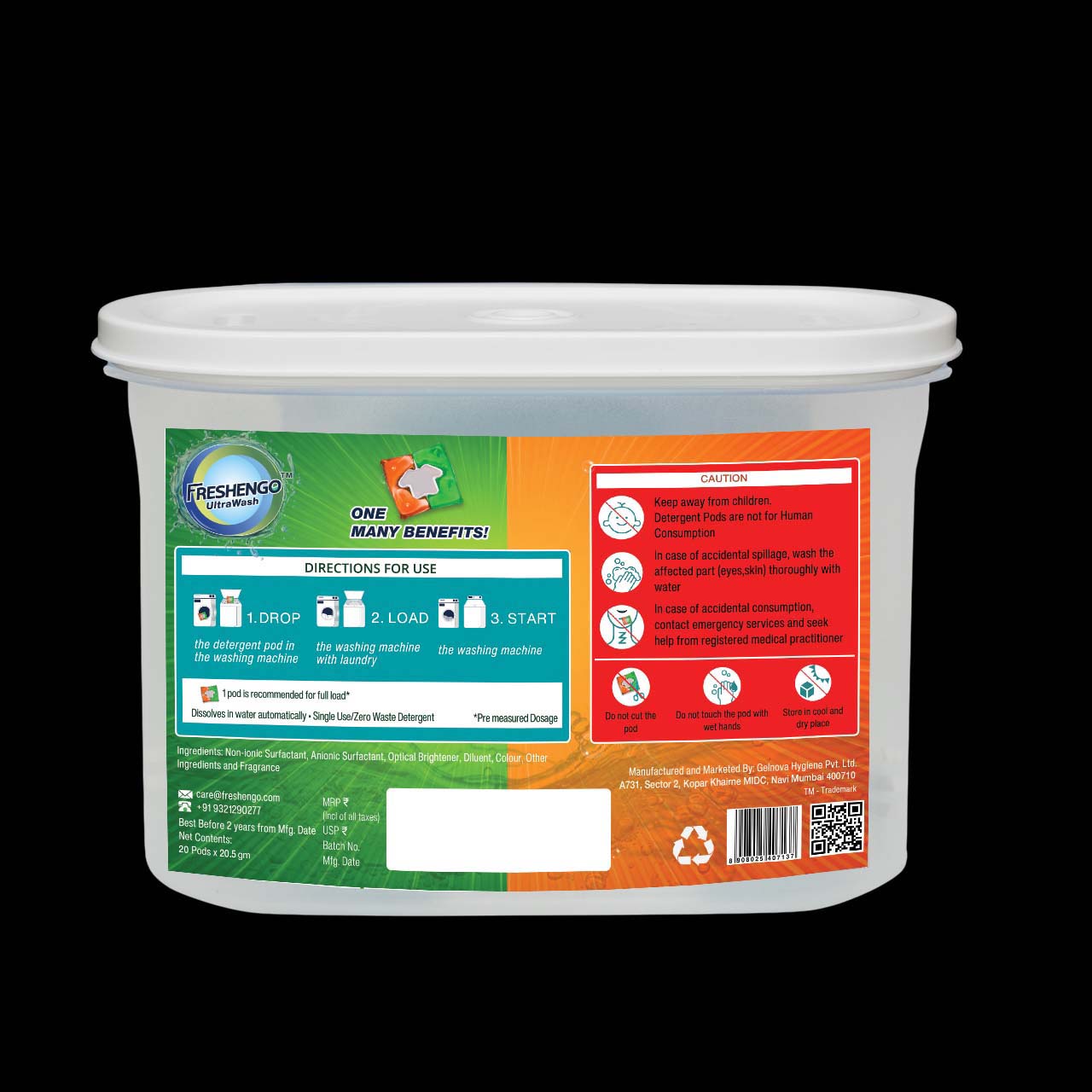 Freshengo UltraWash Laundry Detergent Pods | Multi-Chamber Pods for Stain Removal, Fabric Care & Long-Lasting Fragrance