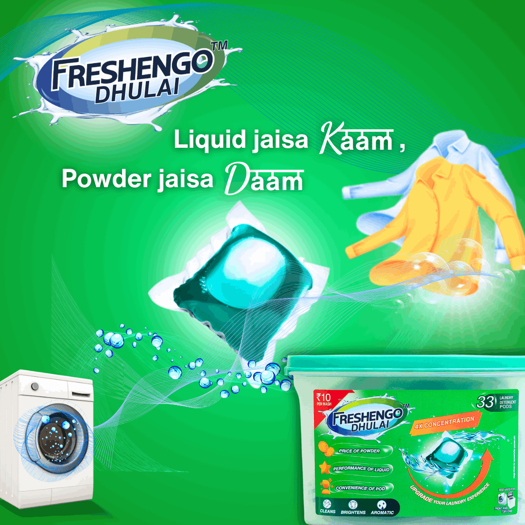 Freshengo Dhulai Laundry Detergent Pods – ₹12 Per Load | 3-in-1 Dissolvable Pods for Stain Removal, Fabric Care & Long-Lasting Fragrance