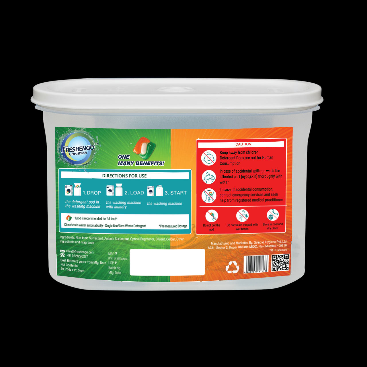 Freshengo UltraWash Laundry Detergent Pods | Multi-Chamber Pods for Stain Removal, Fabric Care & Long-Lasting Fragrance